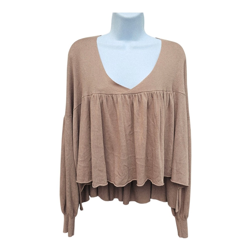 Mustard Seed Crop Sweater Oversized Pullover Lightweight Lattern Sleeves NWT Med